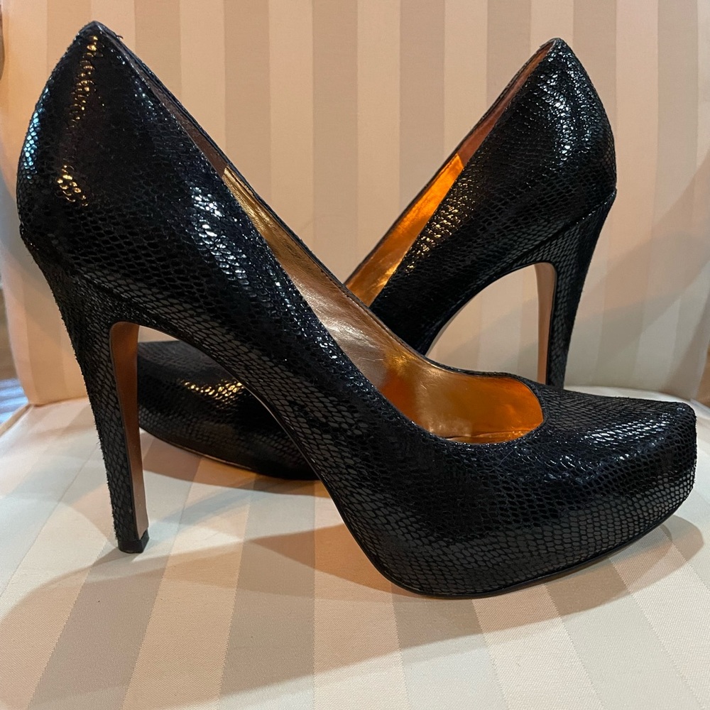 9M Black Faux Snakeskin Leather Stilletos by BCBGenerations